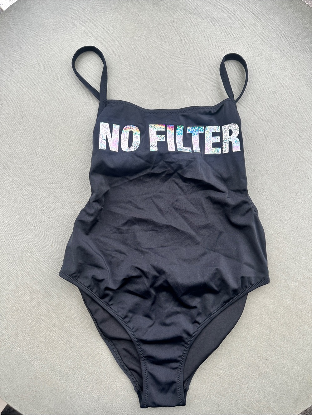 Calzedonia Cobey Black One-Piece Swimsuit with 'NO FILTER' Holographic small